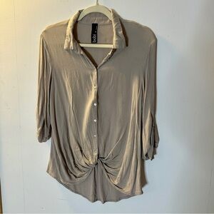 Super soft button-up tan blouse by Bobi
